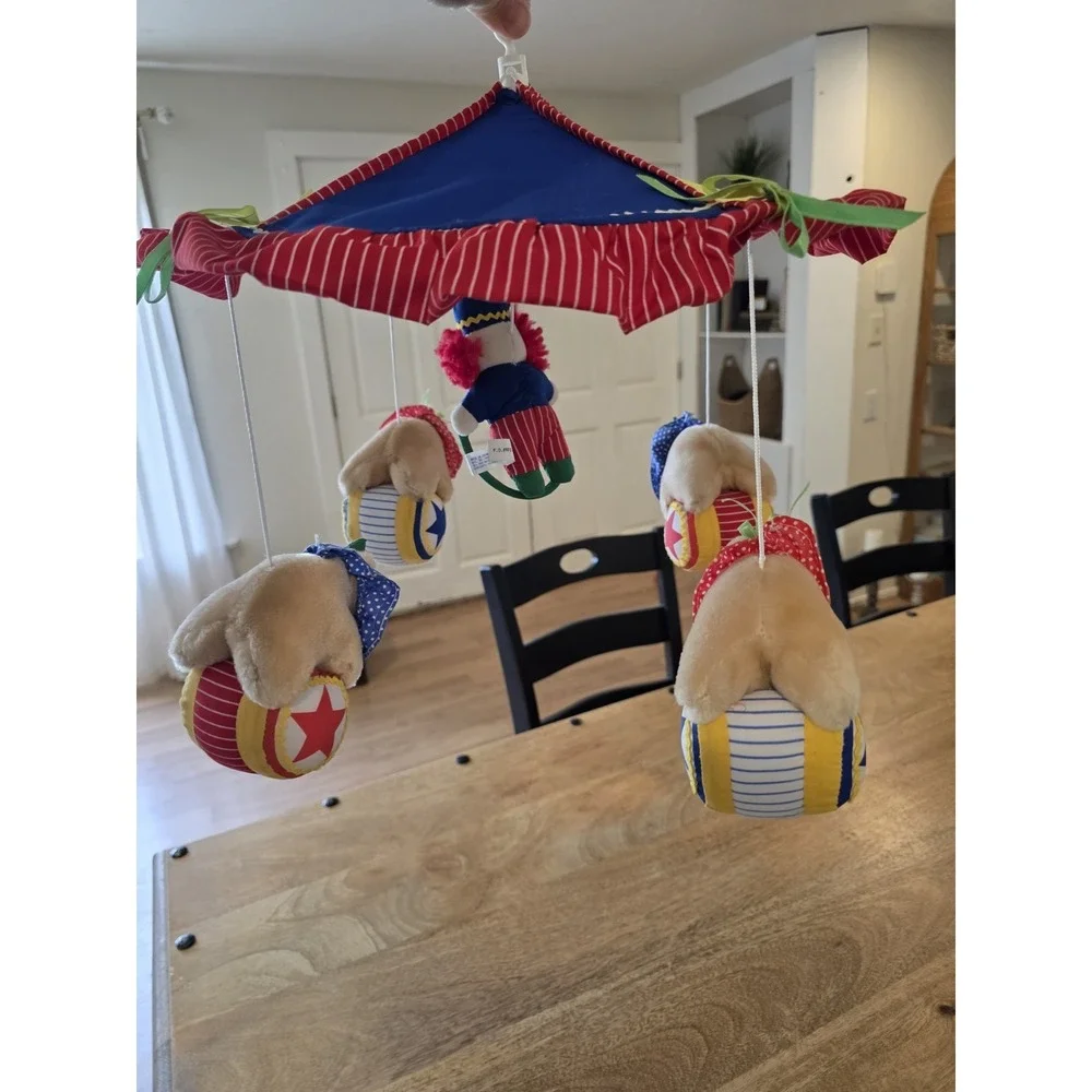 Vintage 90s Baby Decor Nursury Mobile Diaper Sack Circus Primary Colors